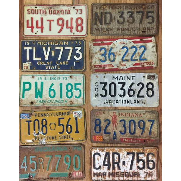 Pack of 10 Rustic/worn License Plates From at Least 7 Different States