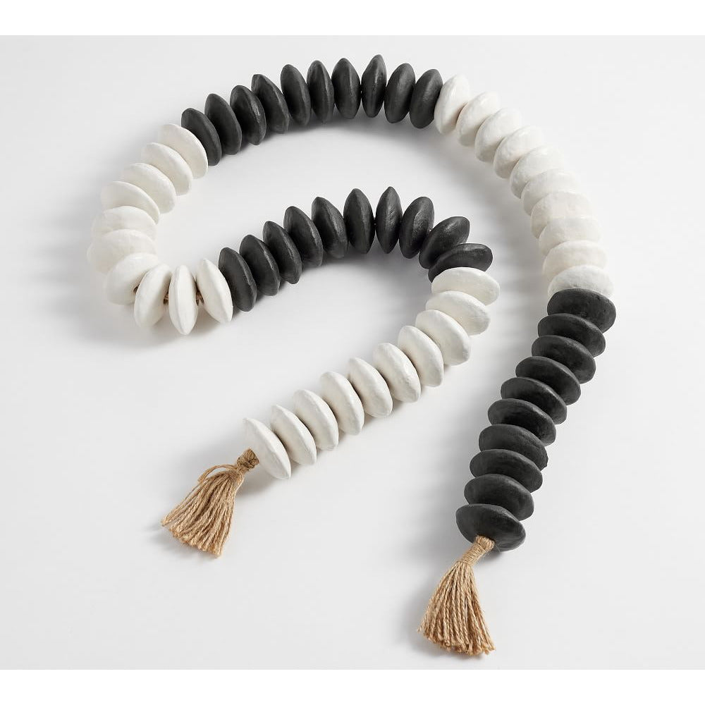 Two Tone Terracotta Beaded Garland,60", Black and White